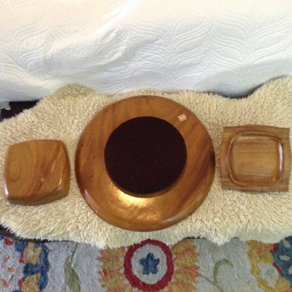 VINTAGE MCM Lazy Susan, Snack Server, Teak or Monkeypod. 4 Snack trays; Mid tray - Picture 4 of 5
